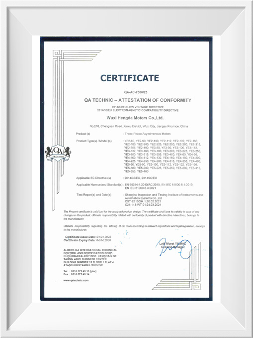 CE認(rèn)證證書-YE2&YE3&YE4&YE5